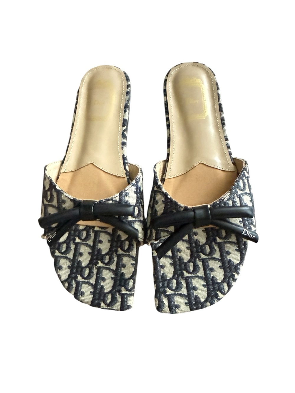 Dior Bow Slide. Navy Blue Oblique Cotton. Size: 39